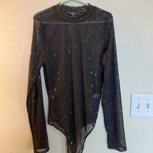 Black Mesh Multicolor Confetti Bodysuit - M NWT